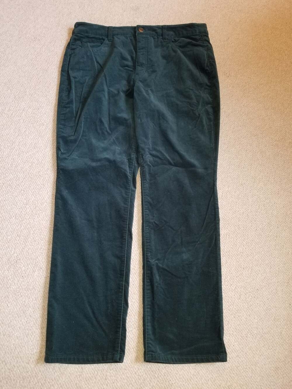 Womens Pants-TALBOTS-green stretch "Velveteen Straight Leg Pant; Curvy"-14P